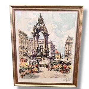 33”x 27” Hans Figura Austrian The Hohe Market Elegant Cityscape Glass Framed Art